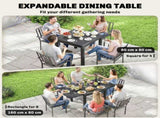Extending Garden Table for 4-6, Aluminium Outdoor Dining Table with Faux Wood Slatted Top, Black T3398P554143