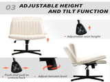 Armless Office Chair No Wheels, Linen Fabric Criss Cross Legged Desk Chair with Wide Seat, Thick T3398P377851