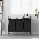 Laundry Basket 3 Compartments with Wheels Smoked Oak 859092