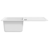 ZNTS Granite Kitchen Sink Single Basin with Drainer Reversible Cream White 141671