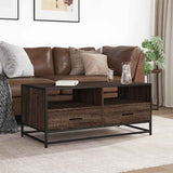 ZNTS Coffee Table Brown Oak 100x50x45 cm Engineered Wood and Metal 848788