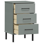 ZNTS Bedside Cabinet with Metal Legs Grey Solid Wood Pine OSLO 350977