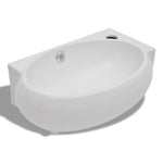 Ceramic Sink Basin Faucet & Overflow Hole Bathroom White 140698