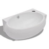 Ceramic Sink Basin Faucet & Overflow Hole Bathroom White 140698