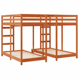 Triple Bunk Bed Frame Wax brown 160 x 200 cm Solid Pine Wood 3414563