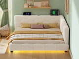 3ft Single Boucle Bed Frame Smart RGB LED Lights & Charging Station, Hexagon Tufted Headboard N652P500087W