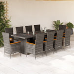 ZNTS 11 Piece Garden Dining Set with Cushions Grey Poly Rattan 3277567