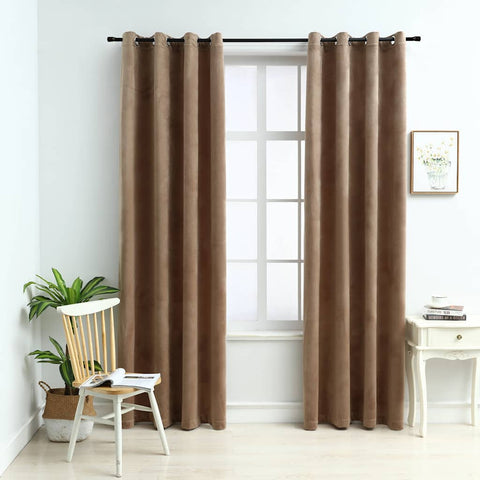 Blackout Curtains with Rings 2 pcs Velvet Beige 140x225 cm 134505