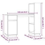 ZNTS Desk White 110x53x117 cm Solid Wood Pine 814510