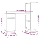 ZNTS Desk White 110x53x117 cm Solid Wood Pine 814510