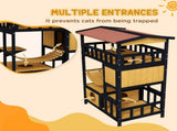 Outdoor Cat Shelter, Four-Tier Wooden Feral Cat House, with Suspension Bridge, Cat Houses, Balcony, T3398P347604