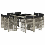 9 Piece Garden Dining Set with Cushions Light Grey Poly Rattan 3211019