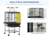 156cm Bird Cage,Large Parrot Cage with Open Play Top, Perch, Seed Guard, Wheels, Storage Shelf, Dark T3398P553395