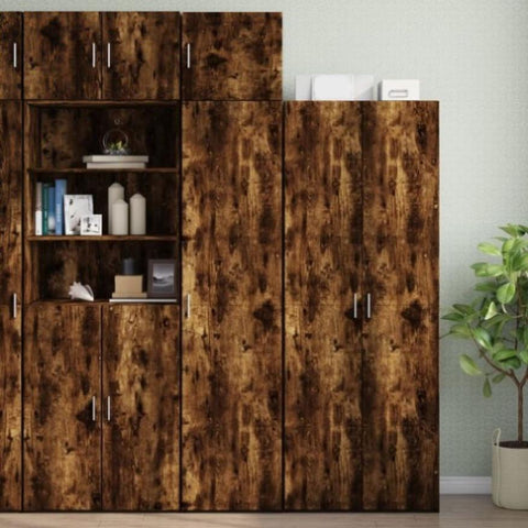 Slim Storage Cabinet Smoked Oak 45x42.5x225 cm Engineered Wood 3281291