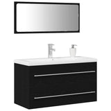 Bathroom Sink Cabinet with Drawer Wall-mounted 3 pcs Black Oak 3333131