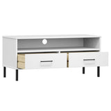 TV Cabinet with Metal Legs White Solid Wood Pine OSLO 351026