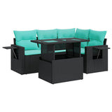 5 Piece Garden Sofa Set with Cushions Black Poly Rattan Acacia 3326468