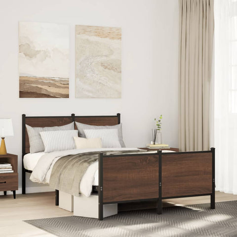 Metal Bed Frame without Mattress Brown Oak 137x190 cm 4007782