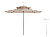 2.7m Elegant Wooden Frame Parasol Umbrella - Beige T3398P317794