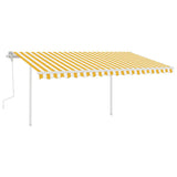 Manual Retractable Awning with Posts 4.5x3 m Yellow and White 3069958