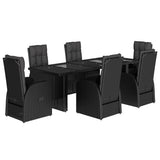 7 Piece Garden Dining Set with Cushions Black Poly Rattan 3277656