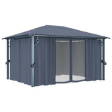 ZNTS Gazebo with Curtain&LED String Lights 4x3 m Anthracite Aluminium 3070336