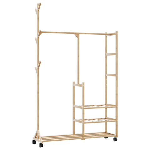 ZNTS Clothes Rack with Shelves and Wheels 100x38x175.5 cm Bamboo 4008919