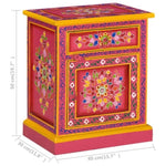 ZNTS Bedside Cabinet Solid Mango Wood Pink Hand Painted 244835