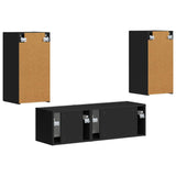 TV Wall Cabinet Set Wall-mounted 4 pcs Black Engineered Wood 3408908