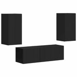TV Wall Cabinet Set Wall-mounted 4 pcs Black Engineered Wood 3408908