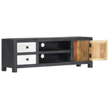 282723 Hand Carved TV Cabinet Grey&White 120x30x40 cm Solid Wood Mango