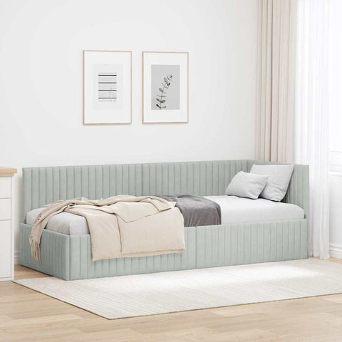 Corner Bed Frame with Headboard Light grey 80 x 200 cm Velvet 42016246