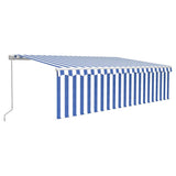 ZNTS Manual Retractable Awning with Blind&LED 5x3m Blue&White 3069341