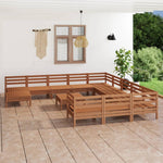 ZNTS 13 Piece Garden Lounge Set Honey Brown Solid Wood Pine 3083332