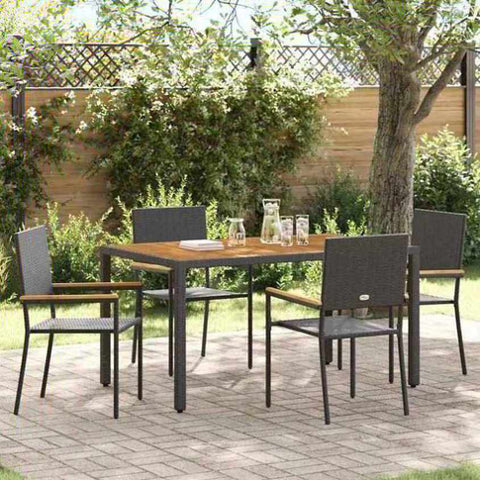 Garden Dining Set 5 pcs Black and Wood Poly Rattan 3365406
