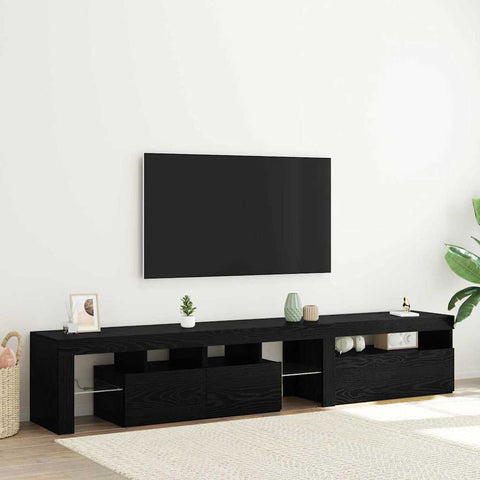 TV Cabinets 2 pcs with LED Lights Black Oak Engineered Wood 3332503