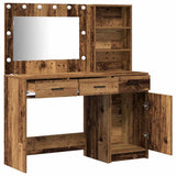 Dressing Table with Mirror Lights 2 pcs Brown Engineered Wood 3334270