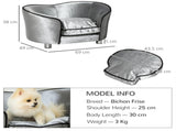 Dog Sofa Pet Chair, Kitten Bed Couch w/ Wooden Frame, Removable Cushion - Silver-Tone and Grey T3398P376493