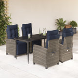 5 Piece Garden Dining Set with Cushions Grey Poly Rattan 3213047