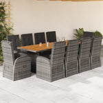 ZNTS 11 Piece Garden Dining Set with Cushions Grey Poly Rattan 3277615