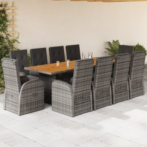 ZNTS 11 Piece Garden Dining Set with Cushions Grey Poly Rattan 3277615