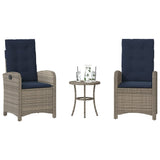 3 Piece Bistro Set with Cushions Grey Poly Rattan 365183