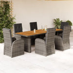 ZNTS 7 Piece Garden Dining Set with Cushions Grey Poly Rattan 3277613
