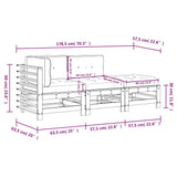 3 Piece Garden Lounge Set with Cushions Grey Solid Wood 3186034