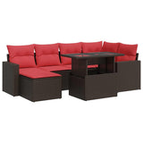 7 Piece Garden Sofa Set with Cushions Brown Poly Rattan Acacia 3326355