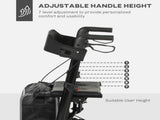 Folding Rollator Walker with Padded Seat, Backrest, Lightweight Walking Frame with Storage Bag, Dual T3398P343467