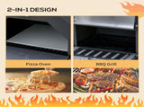 Outdoor Garden Pizza Oven Charcoal BBQ Grill 3-Tier Freestanding w/ Chimney, Mesh Shelf, Thermometer T3398P315375
