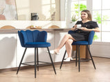 Set of Two Velvet-Feel Lotus Bar Stools - Dark Blue T3398P423883