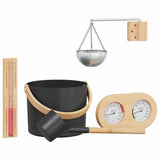 Sauna Accessory Set 5 pcs Black Aluminium and Solid Pine Wood 42023428