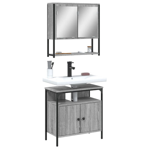 ZNTS 2 Piece Bathroom Furniture Set Grey Sonoma Engineered Wood 3214658